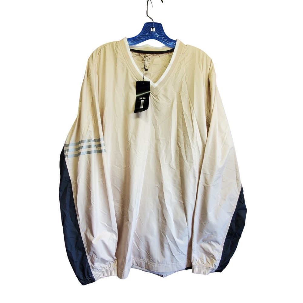 Adidas Golf ClimaProof Windshirt Mens XL Tan Black V-Neck Pullover Z84276 NEW